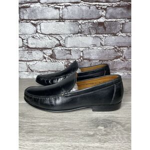 Santoni Black Leather Moc Toe Slip On Dress Loafers Shoes Men’s Sz 9.5D US/43EU